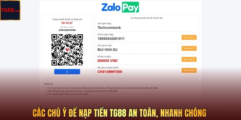 Các chú ý để nạp tiền TG88 an toàn, nhanh chóng 